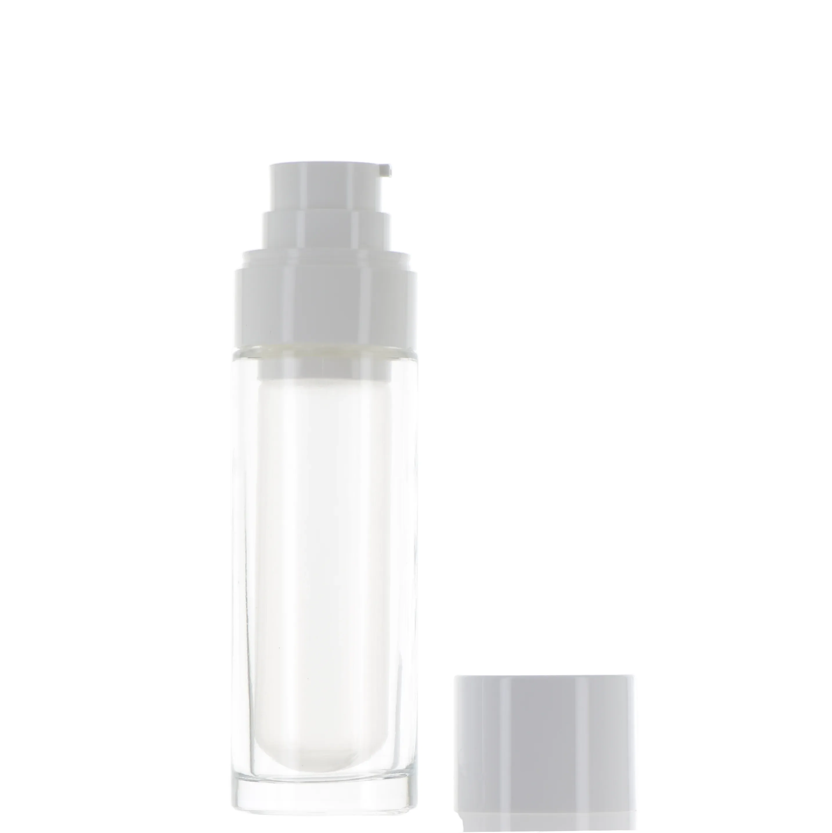 Glass Airless Bottle, Round, Overcap - Image 2