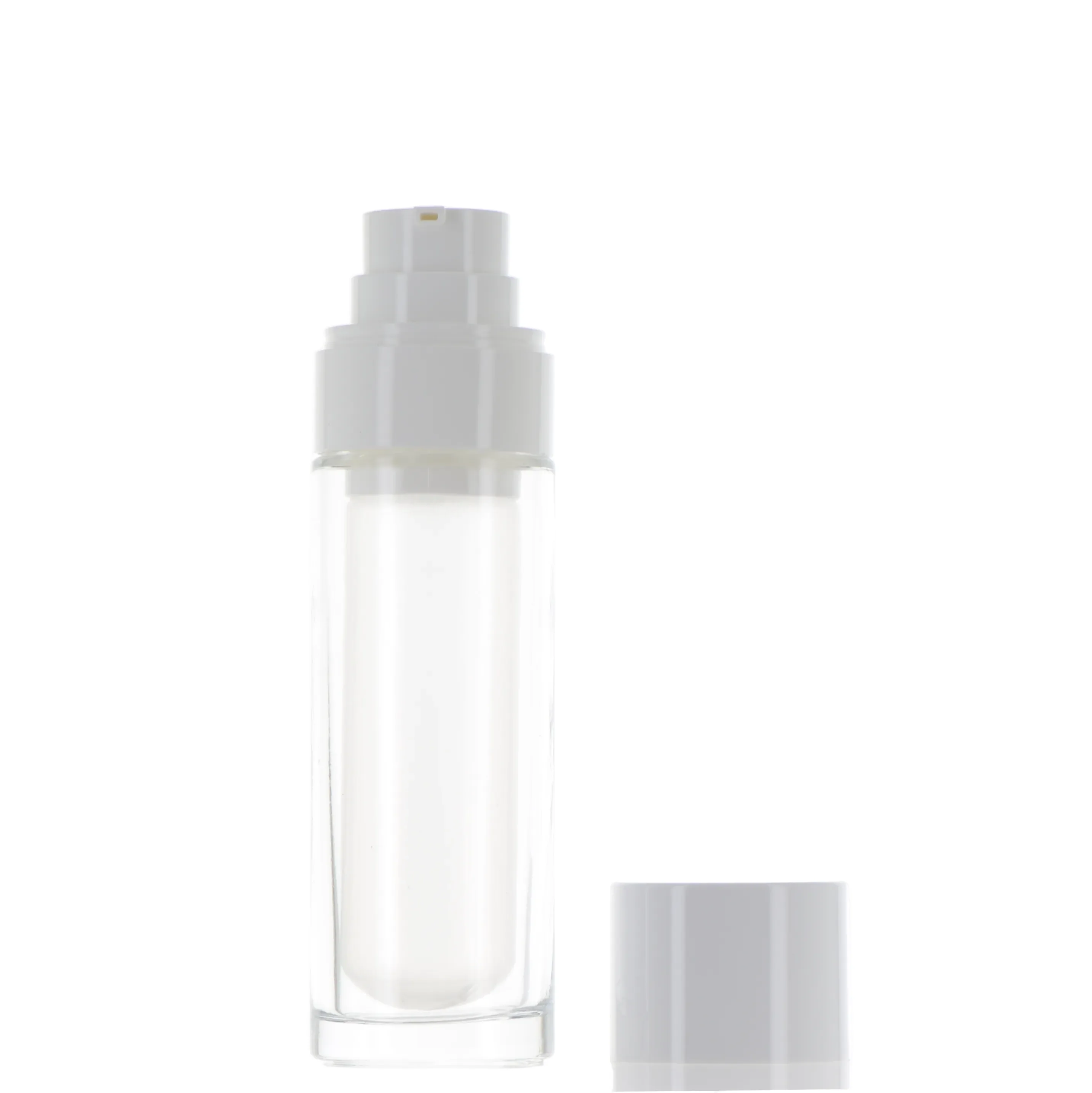 Glass Airless Bottle, Round, Overcap - Image 3
