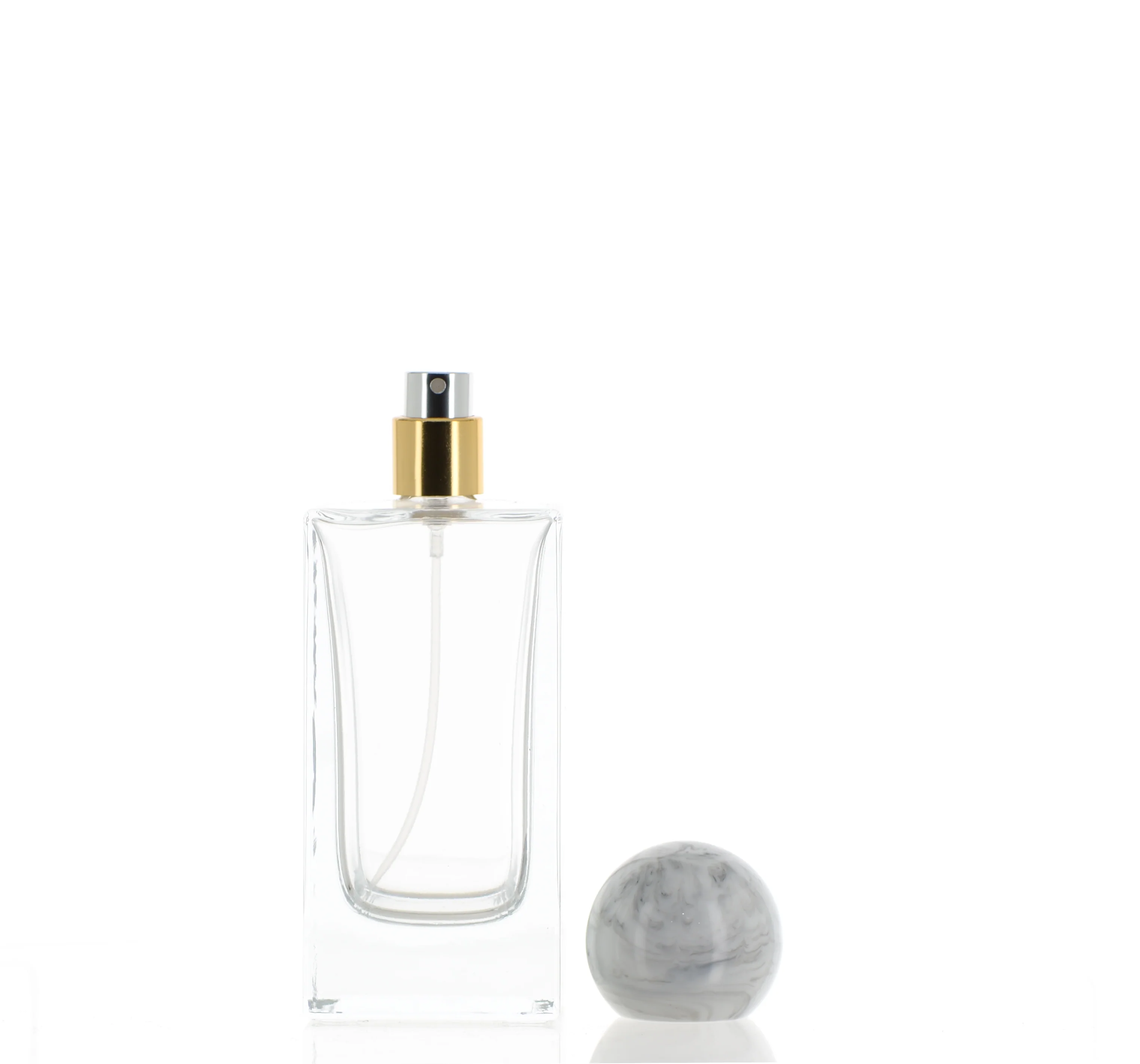 Glass, Crimpless Fine Mist Sprayer Square Bottle With Ball Shape Over Cap - Image 2